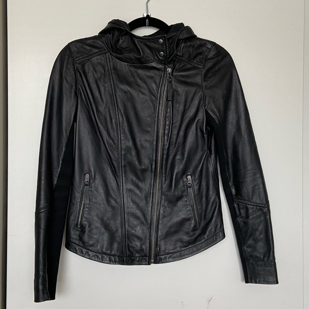 Hinge Hooded Leather Jacket